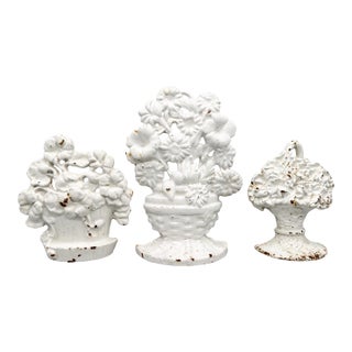 Vintage 1980's White Cast Floral Door Stops – Set of Three – Cottagecore / French Country / Shabby Chic For Sale