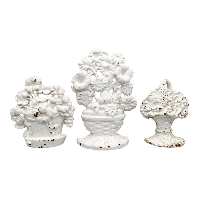 Vintage 1980's White Cast Floral Door Stops – Set of Three – Cottagecore / French Country / Shabby Chic For Sale
