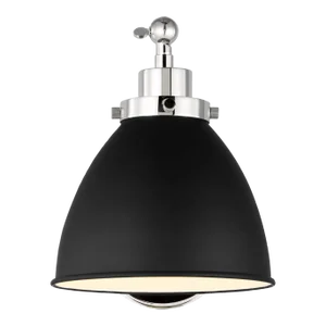 Chapman & Myers by Visual Comfort Studio Wellfleet Single Arm Dome Task Sconce, Midnight Black & Polished Nickel