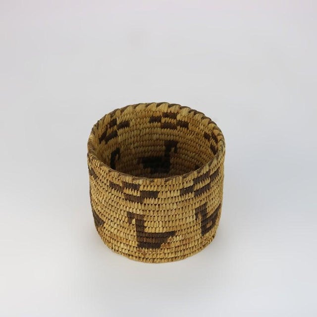 Vintage Southwest Native American Figural Woven Reed Basket 20thC Measures- 4.75"H x 6"W x 6"D