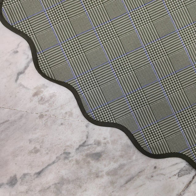 Handmade Olive Green Houndstooth Plaid Scalloped Christmas Tree Skirt with Dark Green Piping For Sale - Image 6 of 7