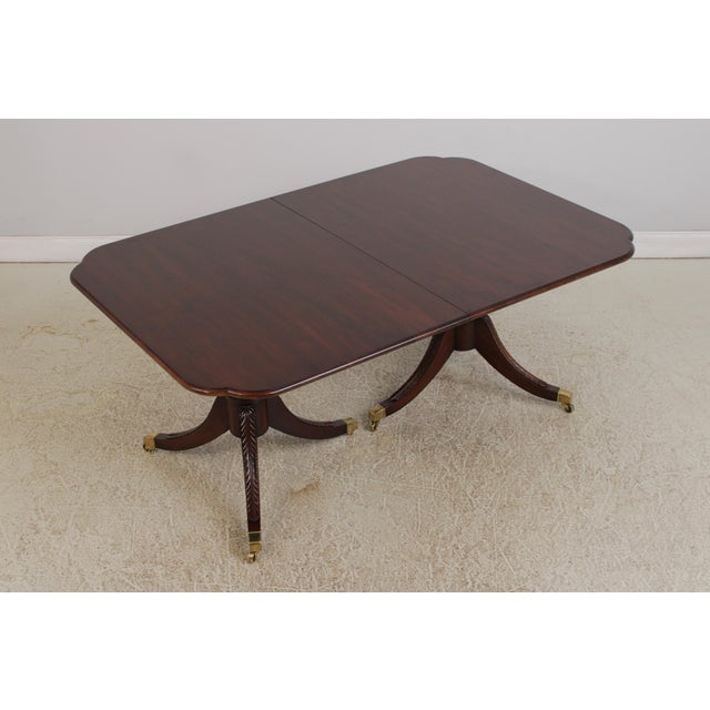 Age: Approx: 30 Years Old Details: Centennial Collection Scalloped Corner Top Duncan Phyfe Double Pedestal Brass Capped...