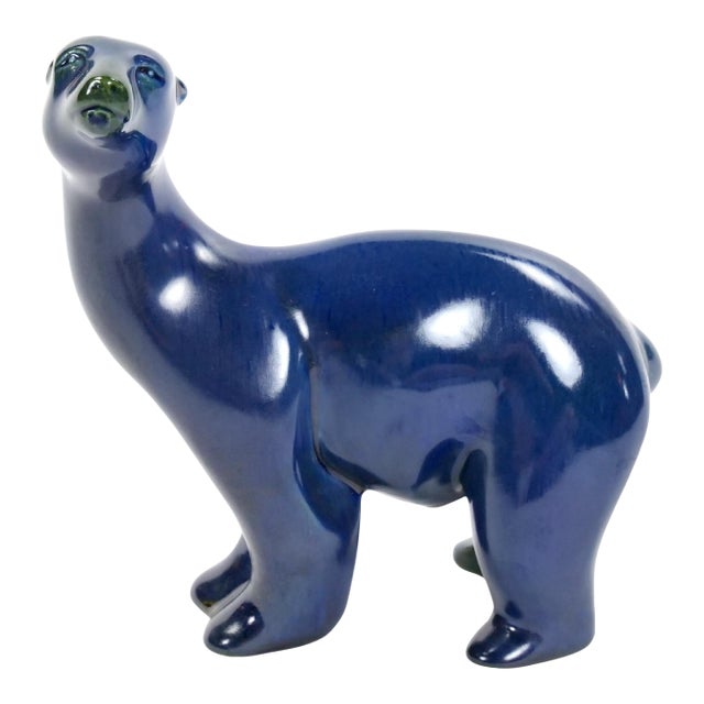 Hand Painted Porcelain / Cobalt Blue & Greenish Iridescent Decorative Sculpture For Sale