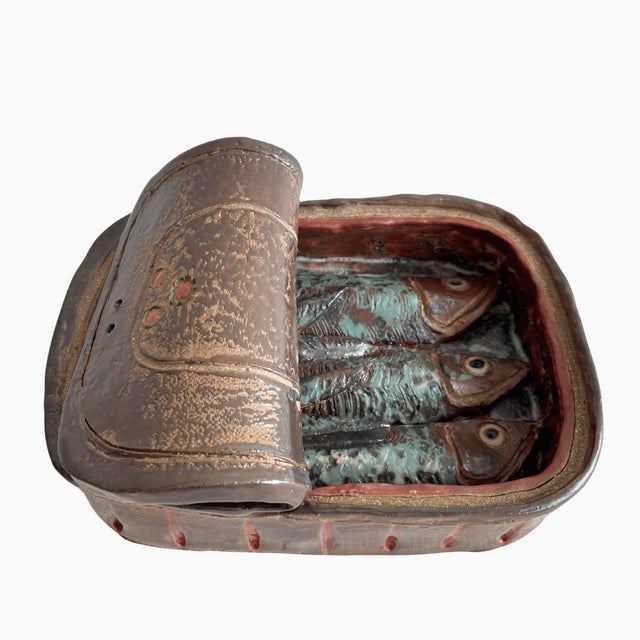 Coastal Stoneware Sardine Tin With Three Sardines For Sale - Image 3 of 4