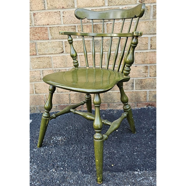 Late 20th Century Late 20th Century Ethan Allen Green Painted Oak Windsor Side Chair For Sale - Image 5 of 7