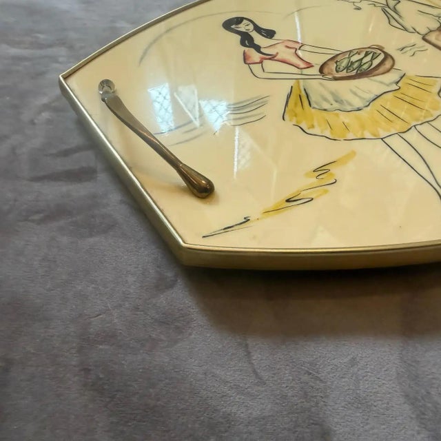 1950s 1950s Mid-Century Modern Brass and Lacquered Wood Italian Serving Tray For Sale - Image 5 of 12