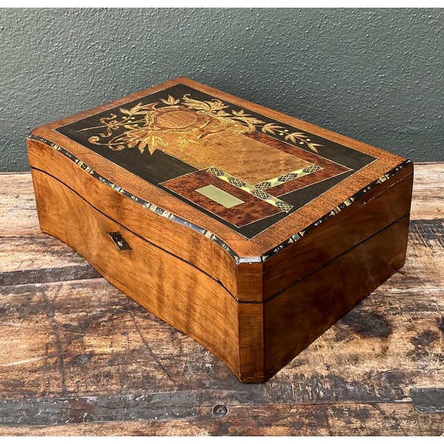 Vintage Wood Inlay Writing Desk With Inkwells For Sale In West Palm - Image 6 of 14