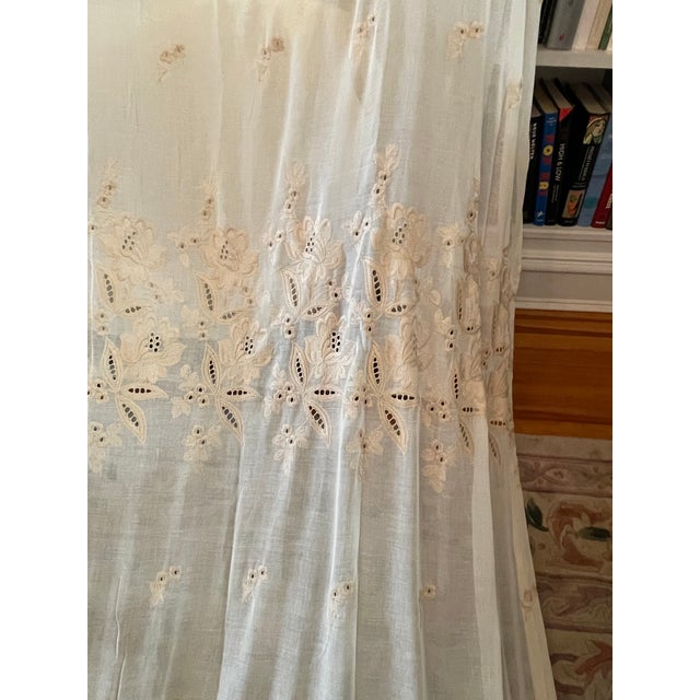 1970s Pair of Vintage Embroidered Sheer Curtains – 76" X 90" Each – Floral Cutwork, Ivory Lace Panels For Sale - Image 5 of 12