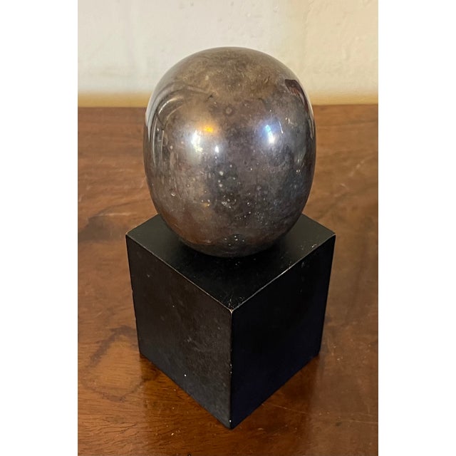 Modernist Silvered Bronze Super Egg Sculpture on Ebonized Wood Base by Skjode Skjern - 1985 Denmark For Sale - Image 11 of 12