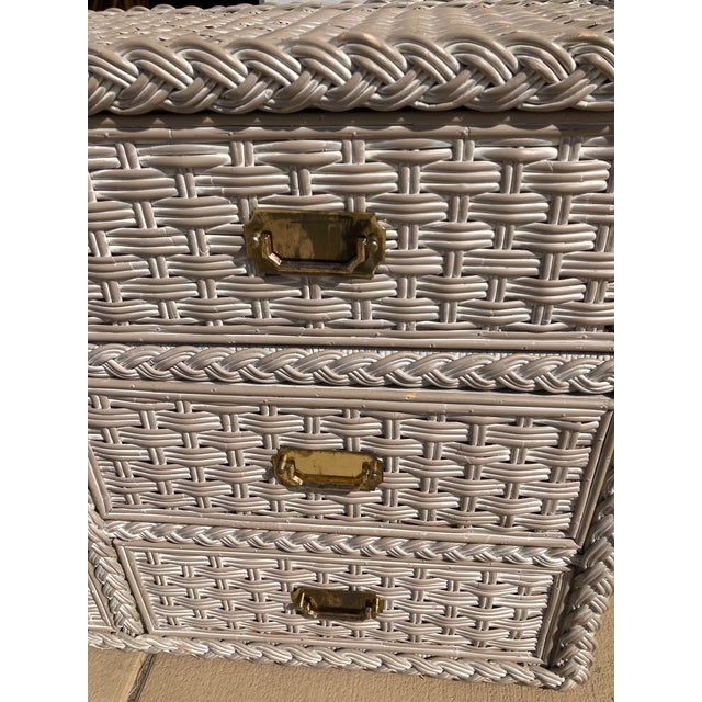 1960s Bielecky Brothers Rattan Double Dresser With White Wahsed Finish For Sale - Image 5 of 12
