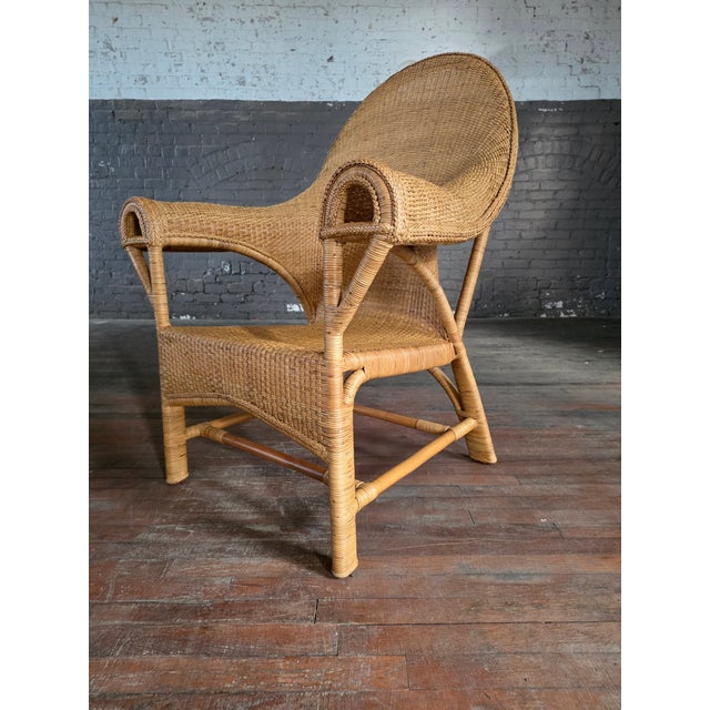 Vintage Arts & Crafts Wicker Rattan Armchair Attrb. Dryad and Co Uk For Sale - Image 10 of 13