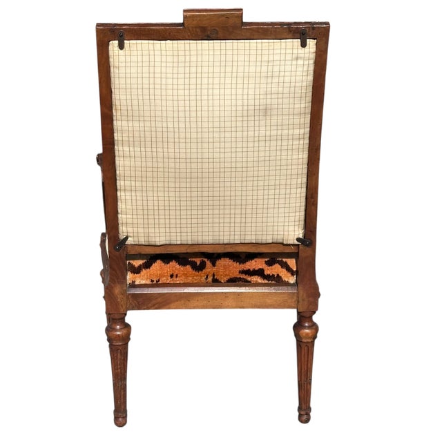 French Antique Directoire Fauteuil Arm Chair W Scalamandre Tigre Silk Velvet - Joanna Carson Estate For Sale - Image 3 of 5