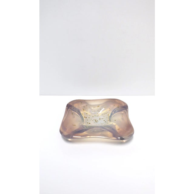 Italian Murano Art Glass Bowl White Opaline, Pink and Shimmering Gold Drops For Sale - Image 11 of 12