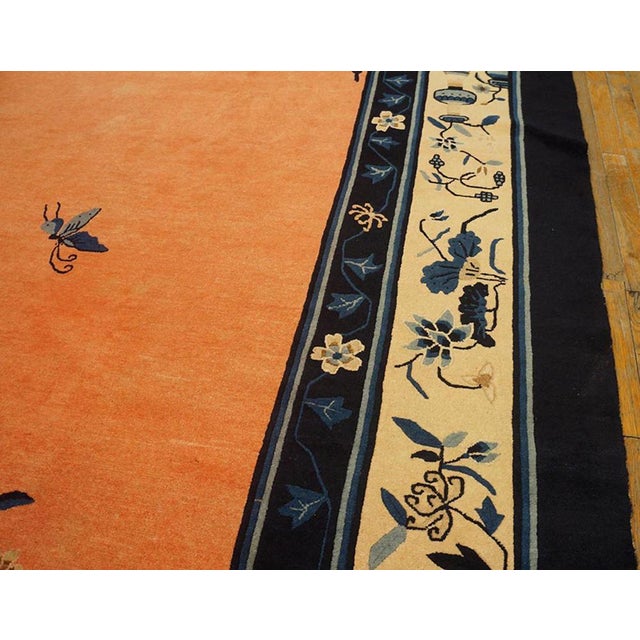 Textile 1880s Orange Salmon Medallion Antique Chinese Peking Carpet 11' X 15'6'' Handknotted Wool Rug For Sale - Image 7 of 7