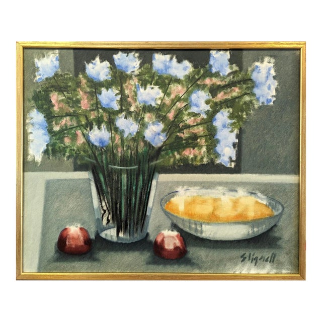 Mid-Century Modern Swedish "Ethereal Still Life" Vintage Still Life Oil Painting, Framed For Sale