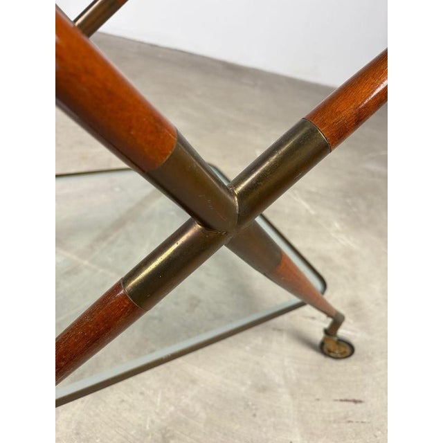 Mid-Century Rosewood and Brass Bar Cart in the style of Cesare Lacca, 1950s For Sale - Image 10 of 16