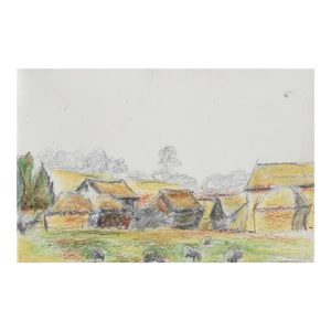 1945 Helen Smith English Countryside Landscape With Animals