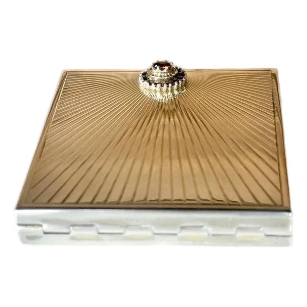 French Art Deco Sterling Silver with Gemstone Rosetta Compact Case by Cartier For Sale