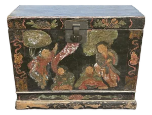 Chinese Lacquer Travel Trunk - 19th. C, Artist Signed, Hand Painted and Constructed