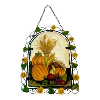 Mid-Century Italian Boho Chic Tole Harvest Wall Sculpture, Thanksgiving & Halloween For Sale
