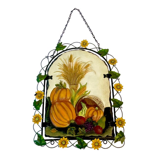Mid-Century Italian Boho Chic Tole Harvest Wall Sculpture, Thanksgiving & Halloween For Sale