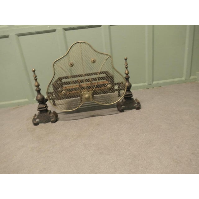 Antique Fire Grate on Andirons with Brass Guard, 1800s For Sale - Image 3 of 9