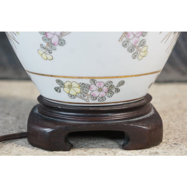 Vintage Hand-Painted Floral Chinoiserie Porcelain Ginger Jar Urn Lamp Peonies For Sale - Image 11 of 18