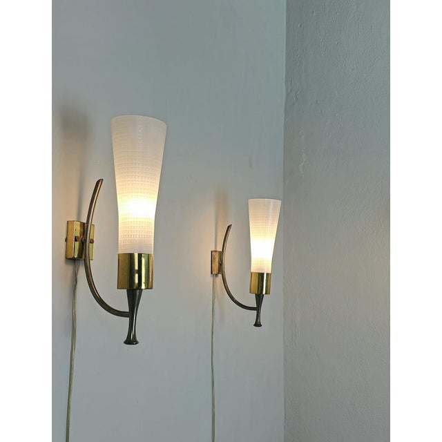Mid-Century Modern Wall Lamps in Brass and Glass, 1950s, Set of 3 For Sale - Image 3 of 14