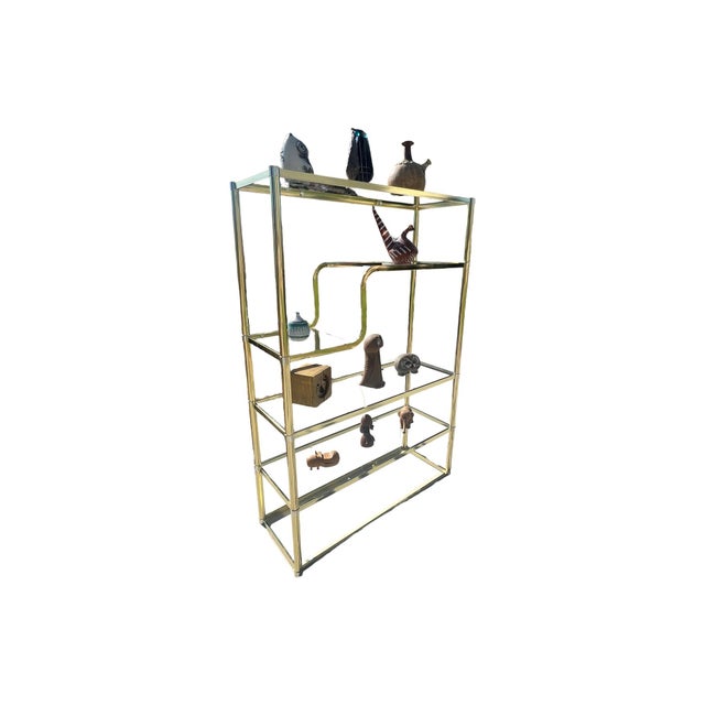 Vintage Mid Century Modern Postmodern Brass Gold Etagere 5 Shelf Bookcase Wall Unit Display Case For Sale - Image 12 of 12