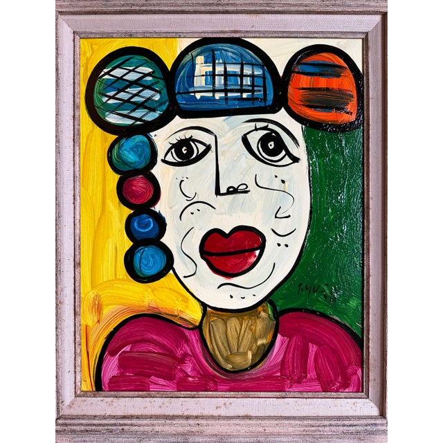 Abstract 1970 Picasso Style Abstract Portrait Painting by Peter Keil, Framed For Sale - Image 3 of 6