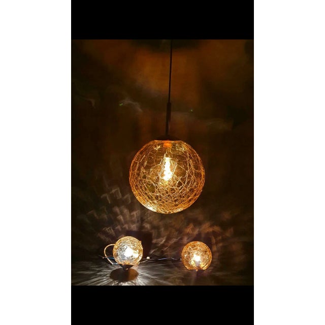 Frosted Glass Hanging Lamp and Wall Sconces Set from Doria Leuchten, Set of 3 For Sale - Image 4 of 18