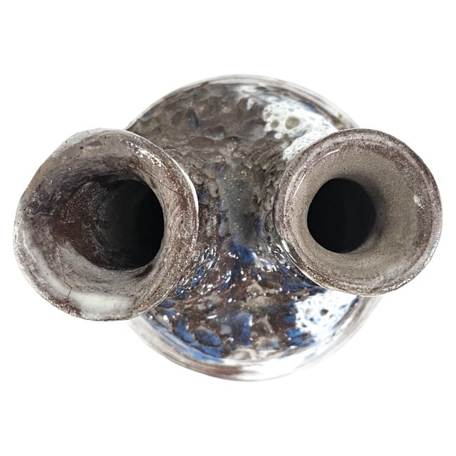 Ceramic Vintage Studio Pottery Tulipière Ikebana Vase With Coil Construction and Ash Drip Glaze, 13" For Sale - Image 7 of 8