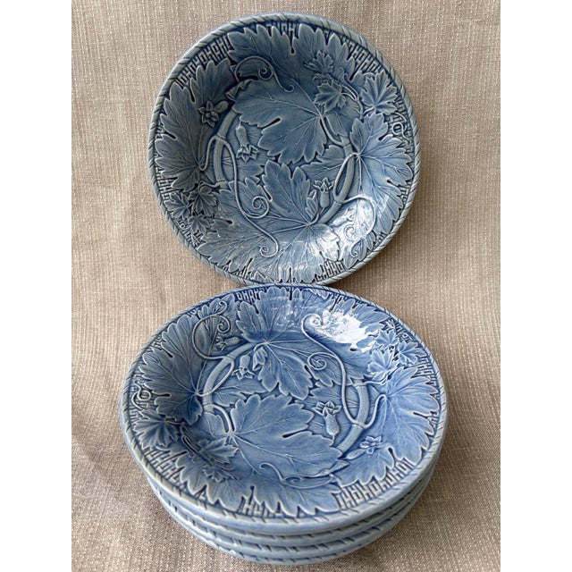 Ceramic Vintage Blue Bordallo Pinheiro Plates Set of 6 For Sale - Image 7 of 11
