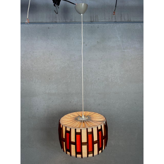 Vintage Pendant Lamp in Jute and Teak from Massive, 1970s For Sale - Image 3 of 8