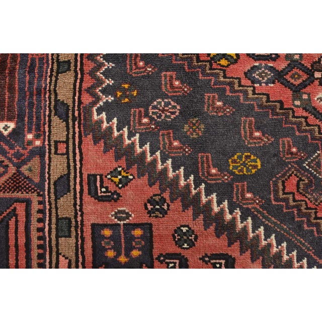 Hamedan Rug 4'5'' X 7'2'' Red Wool Vintage Tribal Hand-Knotted Oriental Carpet For Sale - Image 9 of 12