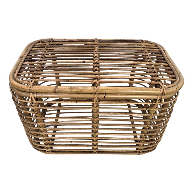 Italian Bohemian Riviera Bamboo and Rattan Basket, 1960s For Sale