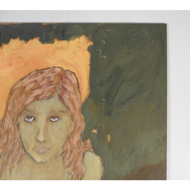 Contemporary Portrait Woman in Green Check Dress Painting For Sale - Image 4 of 7