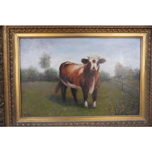 19th Century 19th Century Victorian Era Guernsey Cow Portrait, Oil on Canvas For Sale - Image 5 of 6