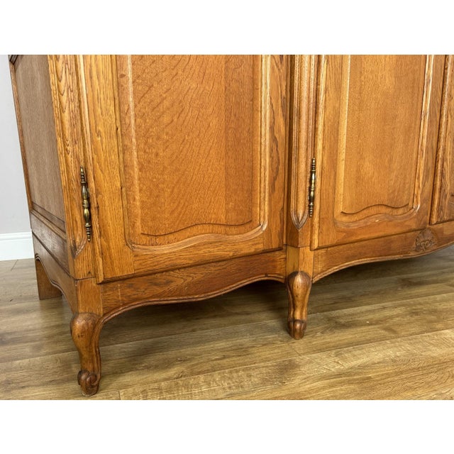Wood Vintage Louis XVI French Oak Four Door Carved Wardrobe For Sale - Image 7 of 12