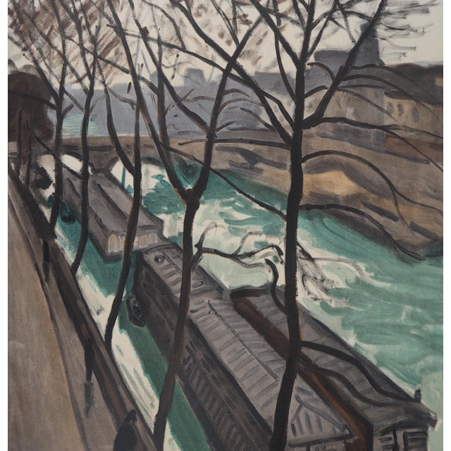 Lithograph Washhouse Boats and Pont Neuf Poster in the style of Albert Marquet, 1960s For Sale - Image 4 of 8