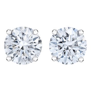 IGI Certified 14K White Gold 1/2 Cttw Lab Grown 4-Prong Round-Cut Diamond Classic Solitaire Stud Earrings (F-G Color, VS1-VS2 Clarity) For Sale