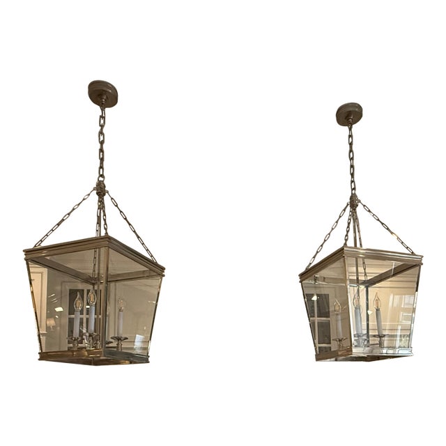 Pair of Visual Comfort Launceton Medium Square Lanterns For Sale