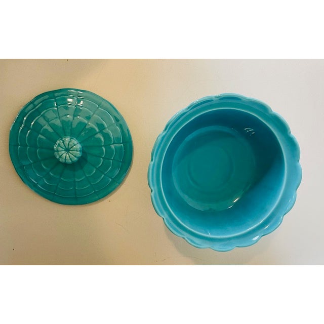 Mid 20th Century Turquoise Ceramic Bowl With Lid, Vintage For Sale - Image 13 of 15