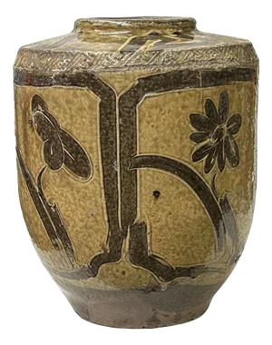 Vintage Earthy Beige Brown Village Rural Pottery Ceramic Pot Vase
