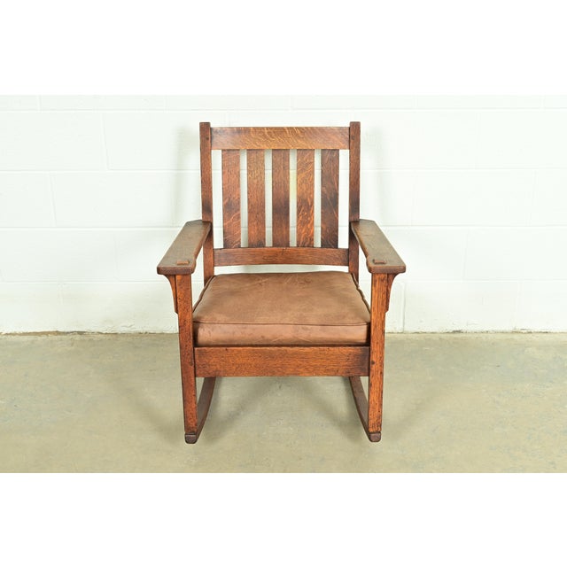 Mission Stickley Brothers Antique Mission Oak Arts & Crafts Rocking Chair, Circa 1910 For Sale - Image 3 of 13