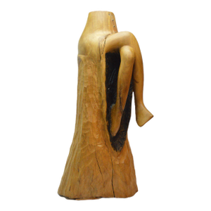 Hand Carved Signed Biomorphic Solid Wood Large Seated Female Sculpture