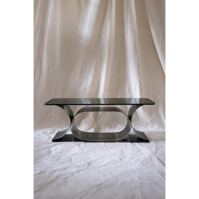 Metal Steel and Smoked Glass Coffee Table by Franco Costalonga for Mimo Leone & Co., 1970s For Sale - Image 7 of 7
