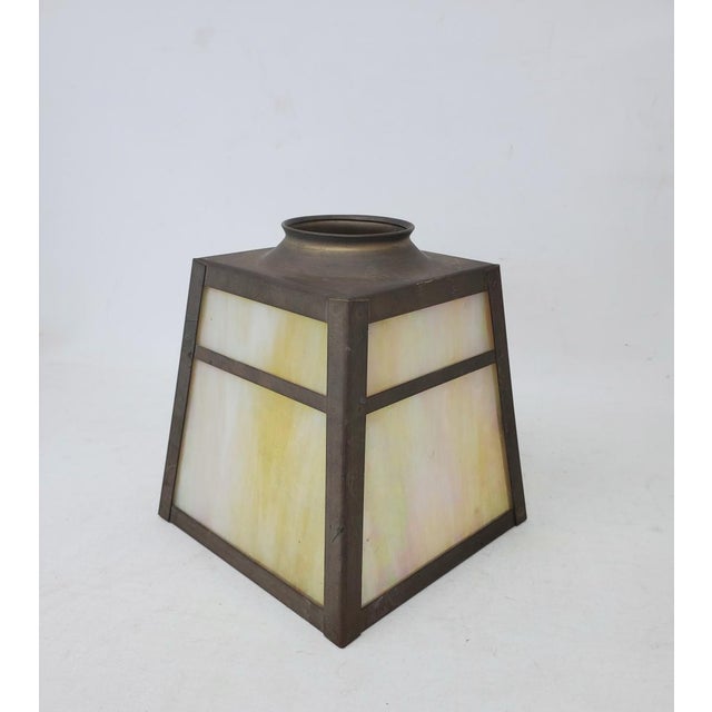 Mission Vintage 4-Panel Slag Glass Brass Lampshade - Mission - Arts & Crafts - 5" Tall For Sale - Image 3 of 11