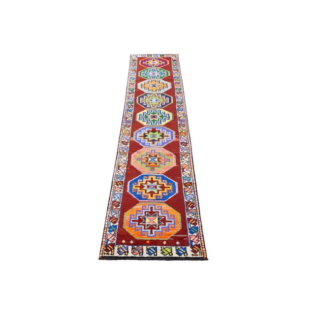Turkish Vintage Turkish Hand-Knotted Wool Runner With Colorful Octagonal Medallions For Sale - Image 3 of 10