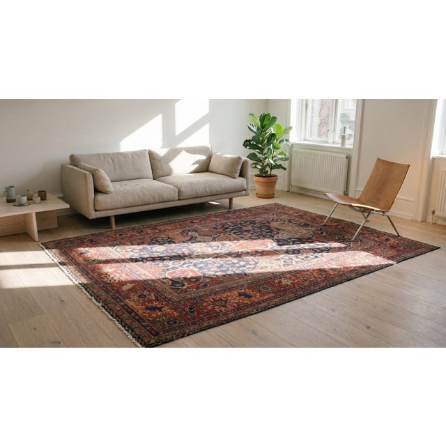 Textile 1930s Blue Navy Floral Design Antique Persian Sultanabad Rug 8'10" X 11'8" Handknotted Wool Carpet For Sale - Image 7 of 7